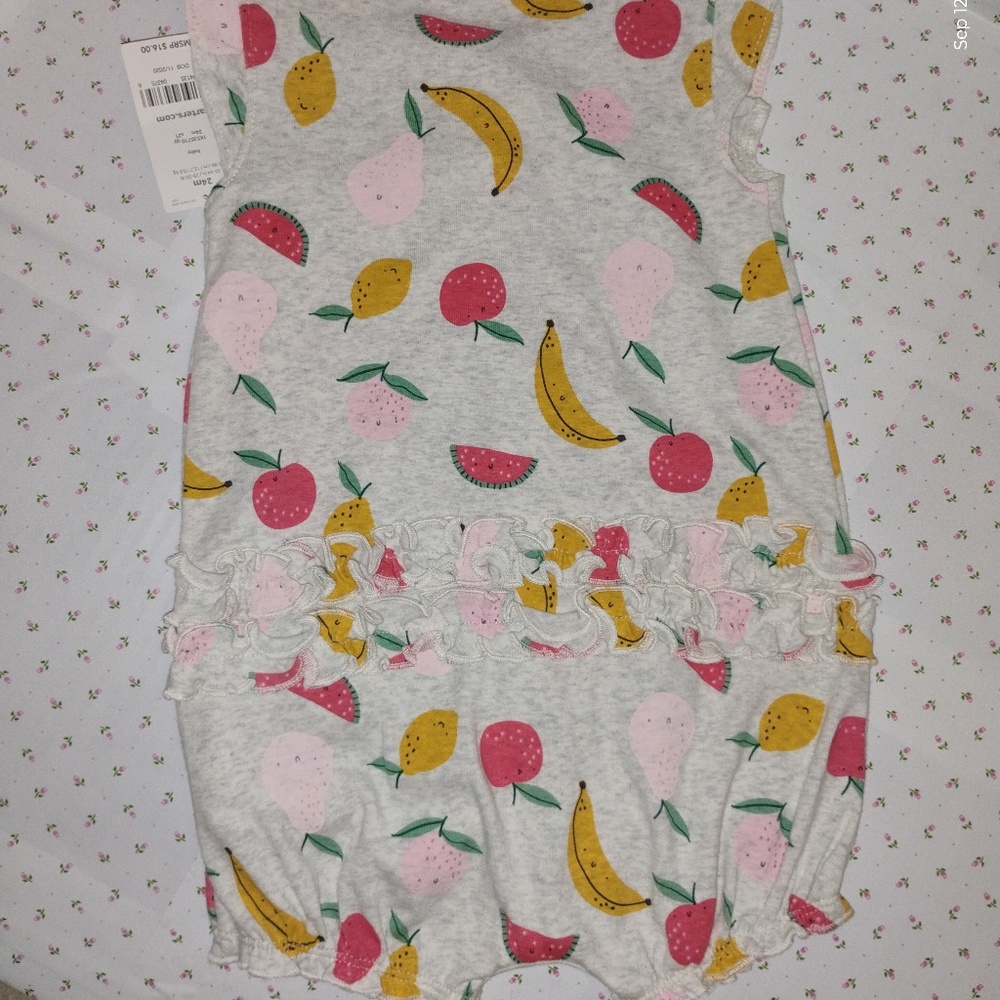CARTER's:  Baby Girl's FRUITS Snap-Up Ruffle Bottom Romper / Onesie - Picture 3 of 5